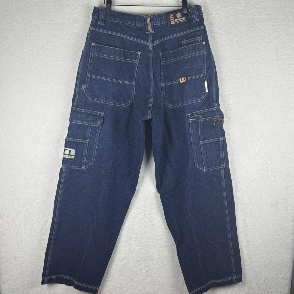Musso Jeans Mens‎ 34x34 Blue Denim Carpenter Cargo Pockets Utility Baggy Y2K
